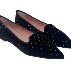 Pretty Ballerinas - Black Velvet Ballet Flats with silver glitter detail Sz-39